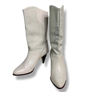 FLINGS Ivory Mixed Pattern Slouch Mid Calf Boots VINTAGE